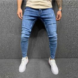 Fashion Men Zipper Denim Long Pant Hole Ripped Vintage Solid Colours Hip Hop Stretch High Waist Skinny Jeans Pants Trousers#35 X0621