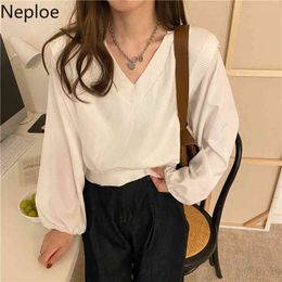 Neploe Fake Two Sweater for Women Winter Clothes Knitted Cropped Pullovers V-neck Thicked Loose Jumper Tops Sueter Mujer 210422