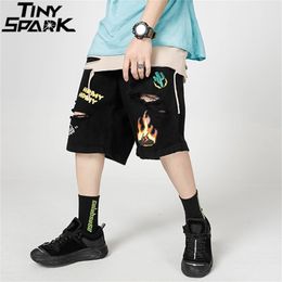 Men Hip Hop Cargo Shorts Streetwear Fire Flame Graffiti Harajuku Jogger Cotton Summer Track Short Pockets Loose 210806