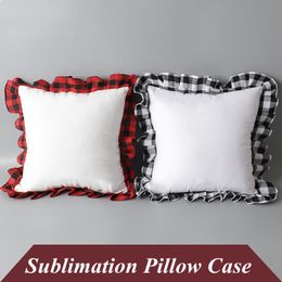 Christmas Favor Sublimation Blanks Pillow Case 45*45cm Square Cushion Cover with Red Black White Grid DIY Thermal Heat Transfer Printing Woven Polyester Pillowcase