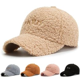 Berets Women's Autumn And Winter Warm Lamb Wool Baseball Cap Fashion All-Match Solid Colour Embroidery Letter Trend Hat