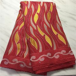 5Yards/Lot High Quality Red African Cotton Fabric Yellow Embroidery Match Crystal Swiss Voile Dry Lace For Dressing PL11554
