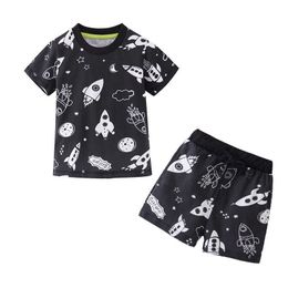 est Summer Boy Clothing Set Children Rockets Fashion s Suit Kids Outfit Cotton Tops + Shorts 2 -7 Year 210529