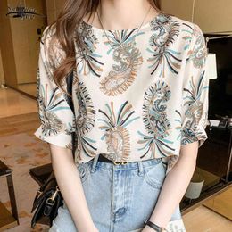 Summer Short Sleeve Printing Women Blouse and Tops Plus Size Loose Floral Shirts O Neck Female Clothing Blusas 14374 210508
