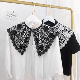 Fashion Lace Hollow Out Shawl For Women Female Fake Pearl Clasp Skirt Cape False Collar Shoulder Black White