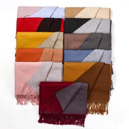 Warm Long And Wide Scarf With Tassels Classical Two Colours Reversible Solid Cloth Pashmina
