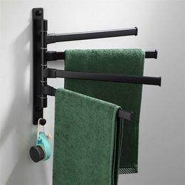 Aluminium Black Rotatable Towel Bar Bathroom Roll Bracket Hooks Holder Kitchen Accessories 211112