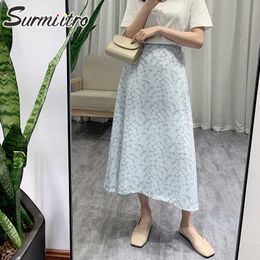 SURMIITRO Spring Summer Midi Skirt Women Korean Style Floral Print High Waist Aesthetic Long Skirt Female 210712