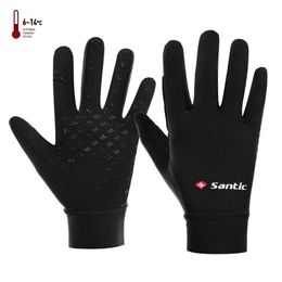 Santic Men's Cycling Gloves Bike MTB Warm Plus Fleece Cold-proof Touch Screen Full Finger Winter Asian Size W0P079 211124