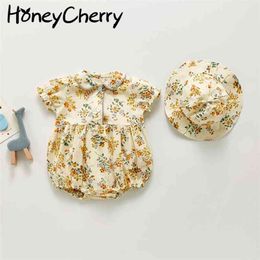 summer doll neck short sleeve Bodysuits baby girl flower sweet climbing suit clothes 210702