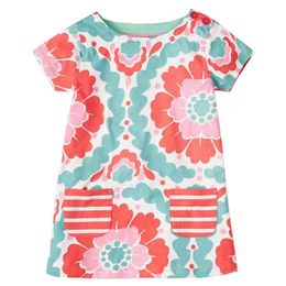 cotton frocks dresses Australia - Jumping Meters Summer Princess Baby Girls Dresses Pockets Stripe Flowers Casual Cotton Tunic Children's Clothes Frocks 210529