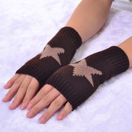 Fingerless Gloves Women Winter Warm Crochet Thumbhole Knit Star Pattern Print Wrist Warmers Mittens Fashion