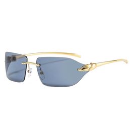 Metal Leopard Head Decoration Sunglasses Frameless Side Camber Sun Glasses Fashion Retro Men And Women 9 Colors
