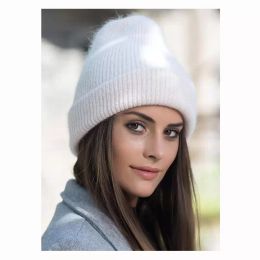 Beanie/Skull Caps Fur Woman Hat 2021 High Quality Winter Knitted Warm Ladies Thicken Stretch Cap Double Layer
