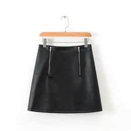 Vintage Woman Black Zipper Leather Skirts Autumn Winter Fashion Ladies Soft PU Skirt Female Casual A-Line 210515