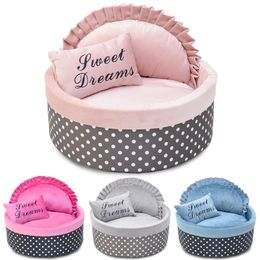Winter Warm Cat Bed Comfortable Lovely Dot Pet Puppy Kennel Kitten Sleeping Top Quality House for Cats 210924