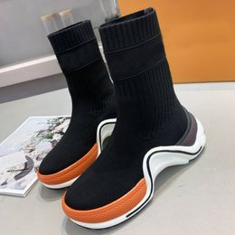 Women Socks shoes Designer sneakers Increase Damping running Shoes vacuum ladies ankle boots Wool stitching brown black and orange With box size35-40