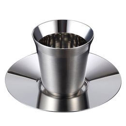 3oz 5.5oz 304 Stainless Steel Double-Layer Coffee Cup Anti- Keep Warm Powder Cups And Saucers &