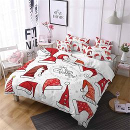 Christmas Hat Red White Quilt Bedding Sets Single Queen Duvet Cover Pillowcase Kids Comforter Cover Set Home Bedspread Bed Set 210319