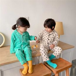 Boys and girls cotton cartoon Pyjama Sets Unsiex kids soft turndown collar Sleepwear Children fashion Nightwear 2pcs sets 210615