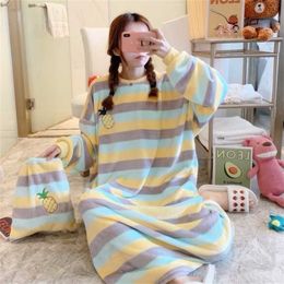Big Size 5XL Loungewear Cute Pjs Women NightDress Nightgrown Winter Pajamas Lady Flannel Sleepwear Pijamas Kawaii Pyjamas 211112