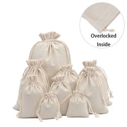 50pcs Reusable Cotton Muslin Gift Bags for Candy Coffee Beans Herb Tea Packaging Wedding Party Favour Bag Linen Drawstring Pouch 210724