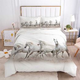 3D Bedding Sets Duvet Quilt Cover Set Comforter Pillowcase Bed Linen King Queen Full Single Size White Animal Horse Home Texitle 211007