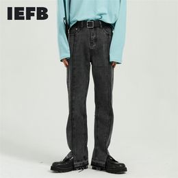 IEFB Men's Casual Black Jeans Pants Spring Summer Straight Split Denim Trousers Male Bottoms Pantalones Hombre 9Y6787 211108