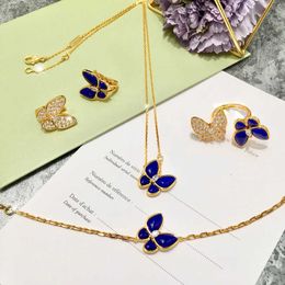 Brand Pure 925 Sterling Silver Jewellery For Women Blue Lapis Butterfly Wedding Jewellery Set Earrings Necklace Bracelet Rrings