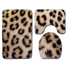 Nordic Leopard Pattern Bathroom Shower Bath Mat Toilet Lid Cover Bathroom Carpet Rugs Home Decoration Animal Bathroom Mat Set 210724