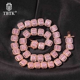 TBTK 13mm Iced Out Square Baguette CZ Necklace Brass Link Chain Statement Fashion Charm Choker Necklace Hiphop Jewelry X0509