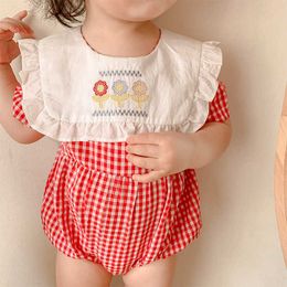 Baby Girl Boutique Romper born Korean Embroidery Flower Jumpsuit Infant Baptism Rompers Toddler Cotton Christening Clothes 210615