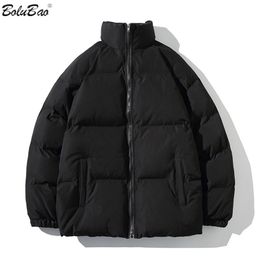 BOLUBAO Fashion Men's Winter Hong Kong Style Parkas Casual Stand Collar Thick Padded Jacket Solid Color Loose Daily Parkas Men 211204