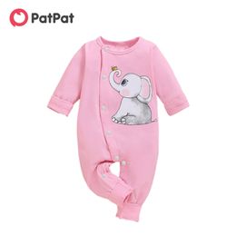 Autumn Adorable Elephant Print Long-sleeve Jumpsuit for Baby Toddler Girl One Pieces Clothes 210528