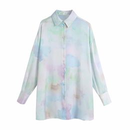 Summer Women Tie Dye Printing Oversized Shirt Female Turndown Collar Long Sleeve Blouse Casual Lady Loose Tops Blusas S8911 210430