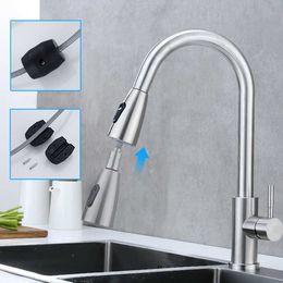 Kitchen Faucet Blacked Single Handle Pull Down White Kitchen Tap Single Hole 360 Degree Brushed Nickle Faucets Water Mixer Tap 210724