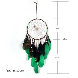 newdream catcher wind chimes Indian Style Feather Pendant for Bedroom Dream Catcher Handmade peacock dream catcher Green Home Decor EWF6340