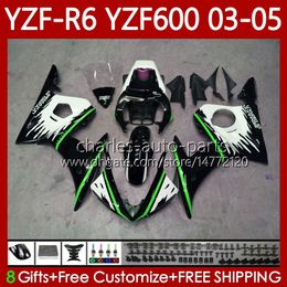 -Motorcycle Fairings For YAMAHA YZF-R6 YZF600 YZF R 6 600 CC Green white YZFR6 03 04 05 Bodywork 95No.124 YZF R6 600CC 2003 2004 2005 Cowling YZF-600 03-05 OEM Body Kit
