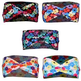 Colorful Floral Print Hairbands Knot Cross Hair Headband Gym Yoga Sport Sweat Stretch Sport Wrap Bands for Women