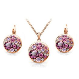 Earrings & Necklace Miss Lady 2021 Summer Jewelry Rose Gold Color Blue And Pink Big Round African Costume Crystal Sets For Women