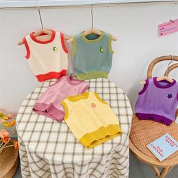 Autumn/Winter Children's Vest Sweater Boys and Girls Baby Knitted Helmets Fruit Embroidered Children's Vest Y1024