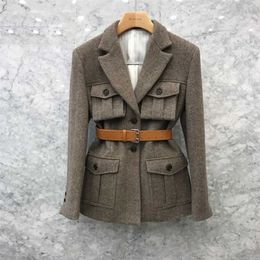 [EWQ] Korea Chic Temperament Solid Color Woolen Blazer Women Autumn Notched Loose Single Breasted Long Sleeve Suit Coat 211019