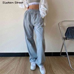 Streetwear Wide-legged Trousers Woman Sweatpants Elastic Waist Grey Straight Pants Loose Chic Korean Y2k Female 210915