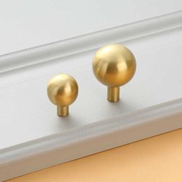 New Chinese pure copper round drawer handball solid wardrobe door handle furniture single hole gold