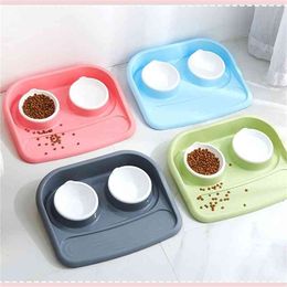 Thicken Non-Slip Rice Double Supplies for Cats Dogs Pet Food Bowl Dog Feeder Drinking comedero Y200922