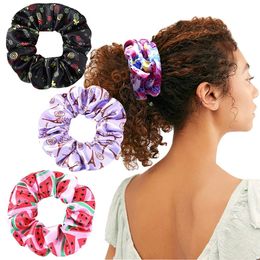 Scrunchie Stretch Headband Scrunchies Satin Printed Flower Lollipop Women Girls Elastic Hair Bands Accessories Tie Ring Headdress