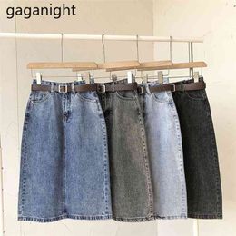 Sexy Women Denim Midi Skirt Spring Summer High Waist Wrap Skirts Sashes Pockets Korean Harajuku Slim Jeans 210601