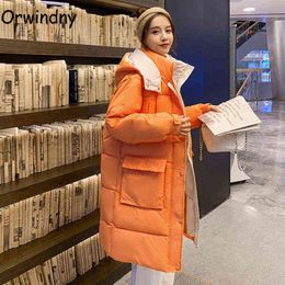 Orwindny Long Winter Coat Women Solid XS-2XL Warm Parkas Female Hooded Padded Clothing Snow Wear Jackets 211130
