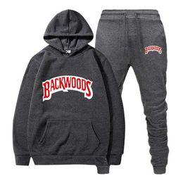 Fashion Brand Backwoods Men's Set Fleece Hoodie Pant Thick Warm Tracksuit Sportswear Hooded Track Suits Male Sweatsuit Tracksuit H0831