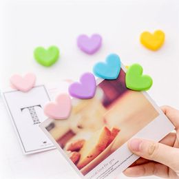 Bookmark 1PC Colourful Heart Binder Clips Kawaii Plastic Bookmarks For Office School Paper Bills Receipt Organiser Book Accessories
